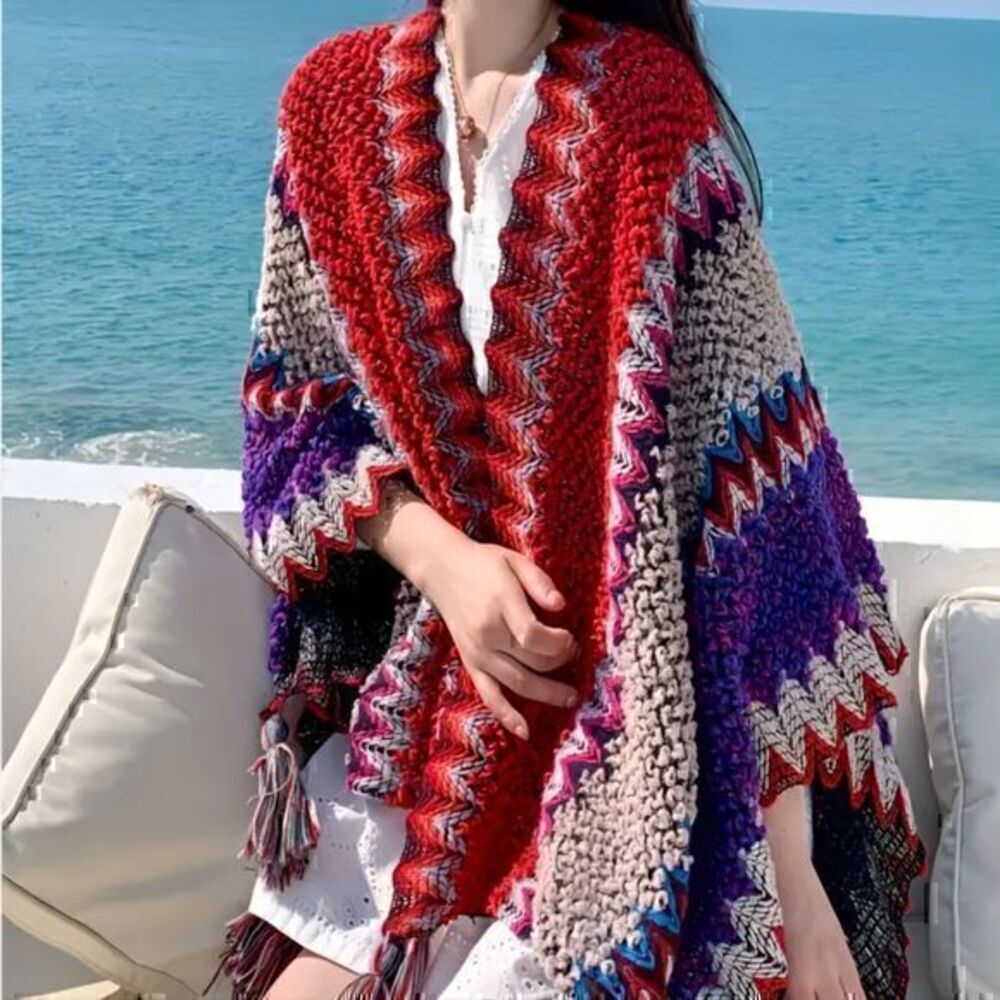 Boho Handmade Sweater Shawl Large Vintage Tassel Cardigan Stylish Crochet